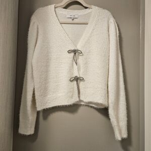 John + Jenn Ivory Cardigan with Silver Tie Accents